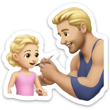 blonde babydaughter gives blonde dad a manicure sticker