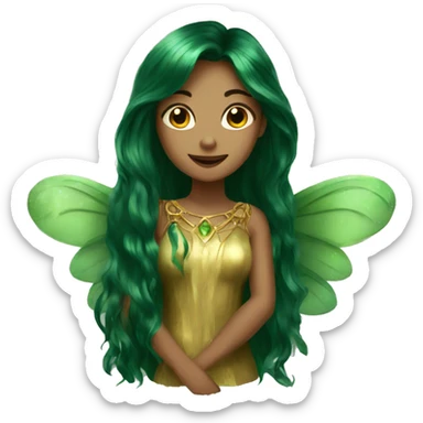 Beautiful, fairy, gold, dark green, green, long hair, big wings sticker