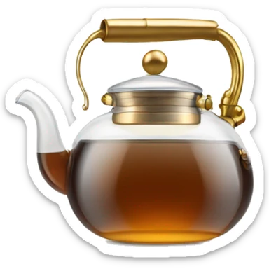 glass tea kettle with gold tea sticker