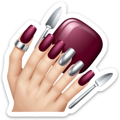 Silver chrome nail art Design and burgundy polish sticker