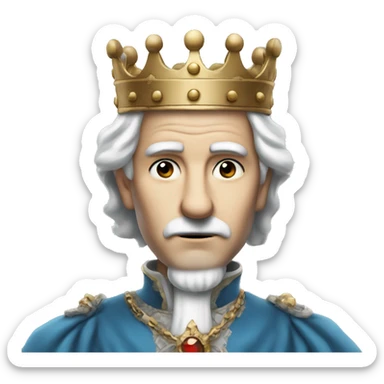 a king very old and pale with black eyes crown and white hair serious thin nose and blue clothes sticker