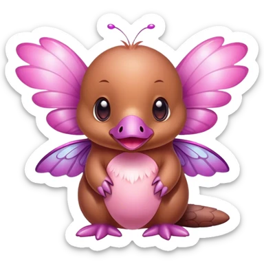 Pink baby platypus with butterfly wings  sticker