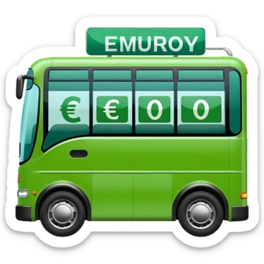 green electric bus with big green euro bill showing 0 sticker