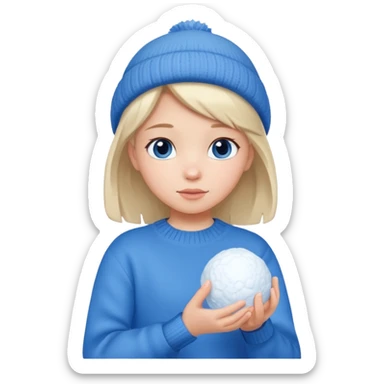 kid girl with sweater holding snowball sticker