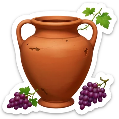 empty terracotta vase with grapes next to it sticker