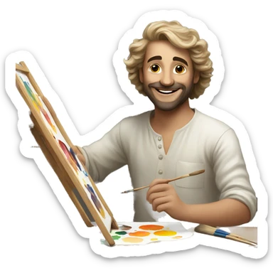 Happy French Artist Painting  sticker