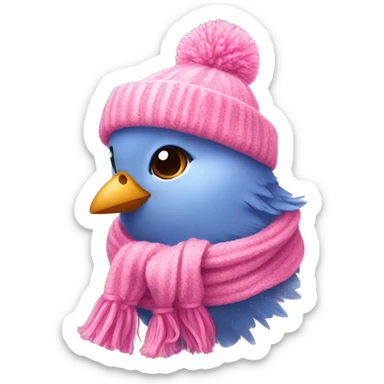 cute little bird wearing pink pom pom hat and pink scarf  sticker