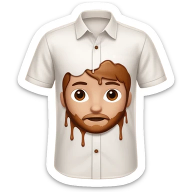 A 3D cartoon white shirt with a brown soil stain in the center, smooth fabric texture, bright lighting, realistic Memoji-style look. sticker