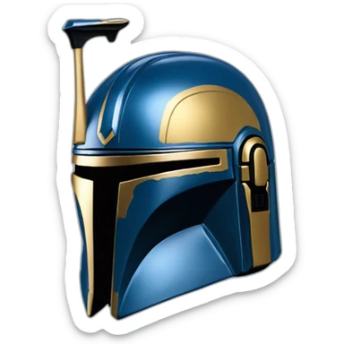 blue mandalorian helmet with gold sticker