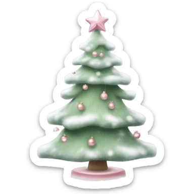sage green Christmas tree dusted with snow adorned with light pink ornaments and bows  sticker