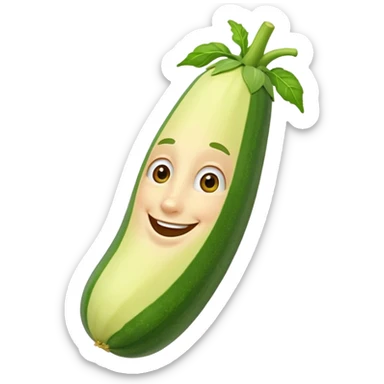 cartoon character with a very long, green zucchini-shaped nose, smiling, humorous style sticker