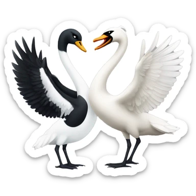 a swan and a magpie having a fight sticker