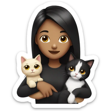 Girl with black hair and blonde highlights with one black cat and one white cat in her arms  sticker