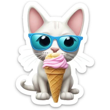 Cat eating ice cream outside with sunglasses  sticker
