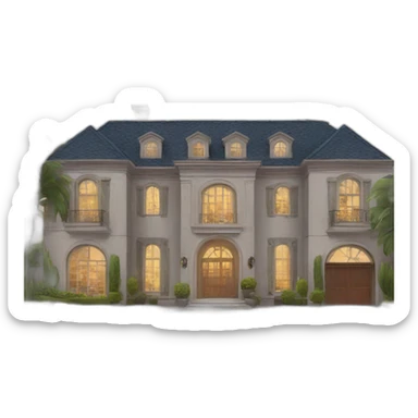 a luxury mansion with a pool and a car in the garage sticker
