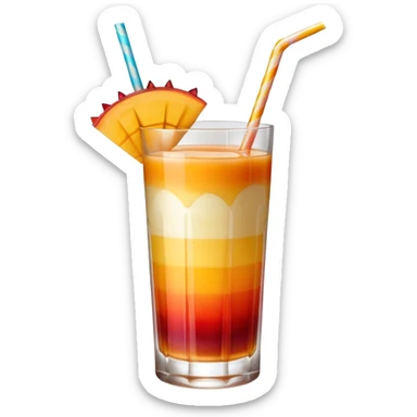 A beautiful cocktail with a gradient from red to orange, topped with mango pudding and lined with a striped straw. sticker