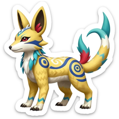 Tropical Tiny Marked Patterned Tribal WereGarurumon-Linoone-Meloetta-Renamon-Zangoose-fusion-hybrid-creature (full body) sticker