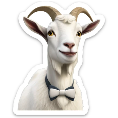 farm goat with a white bow tie in the snow sticker