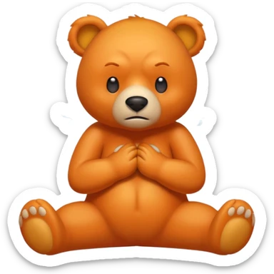 Create a orange friendly bear, make him look like from a kid cartoon. Show his whole body. Make him look shy and cross his leg while he is standing. make him look mad and steam coming out of his ears sticker
