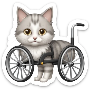 disabled grey and white small cat using a wheelchair made for cats sticker