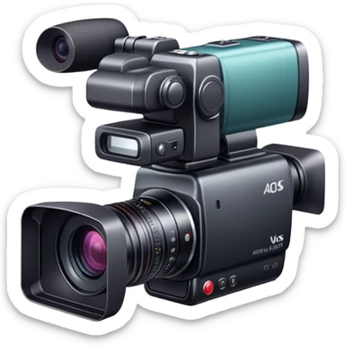 Create an emoji for video recording. Show a video camera with a lens, symbolizing the act of filming. Use modern, professional colors. Do not include any emojis or smiley faces. Make the background transparent. sticker