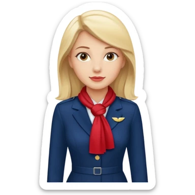 azafata de vuelo rubia, con un vestido azul marino, liso con un pañuelo de color rojo sticker