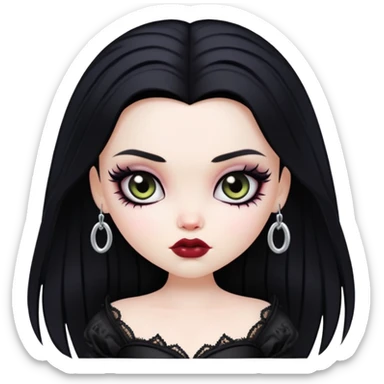 pretty bratz baddie, pale skin, black hair, gothic style sticker