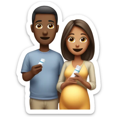 couple looking at pregnancy test sticker