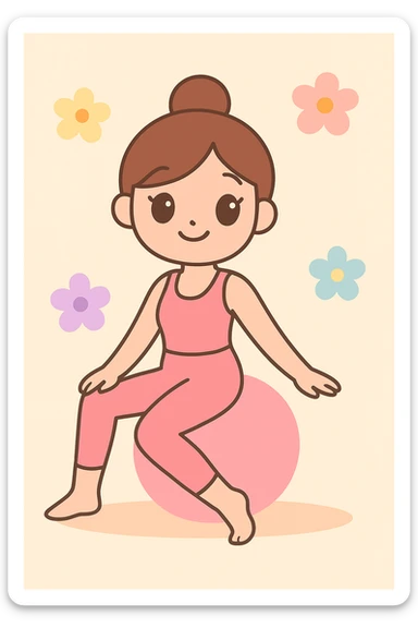 Make the pink pilates girl with flowers in a pastel aesthetic, using soft pastel colors and a gentle vibe. sticker