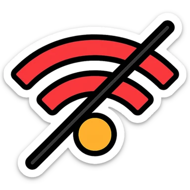 minimalist Wi-Fi symbol with a slash, incomplete bars, bright red, flat design, white background sticker