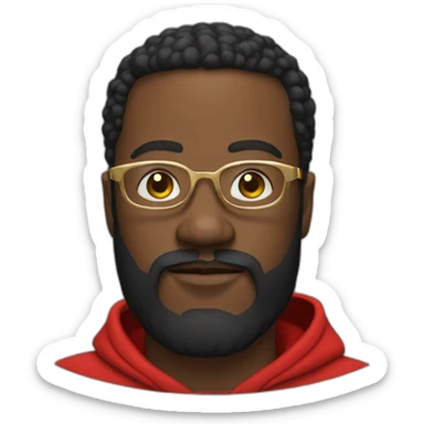 black man with beard, red hoodie, and gold framed glasses sticker