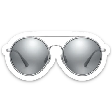A pair of luxury sunglasses emoji with silver chrome frame, smooth rounded lenses, reflective metallic surface, high-end swag aesthetic, minimal and clean design, iOS emoji style, centered, white background sticker