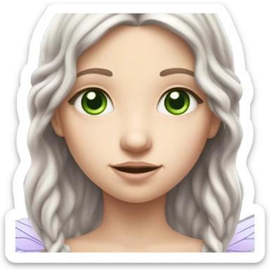 Slavic white girl fairy girl with brunette long hair green eyes and lavender wings  sticker