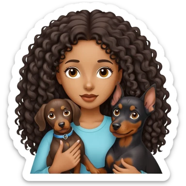 Black girl with long hair holding a Doberman dog sticker
