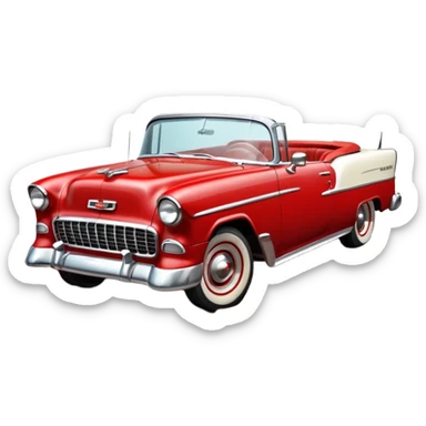 1955 Chevrolet Bel Air Convertible, Red-White color, with brown mud pouring down from above. 32x32 pixels, aspect ratio: 1:1 sticker