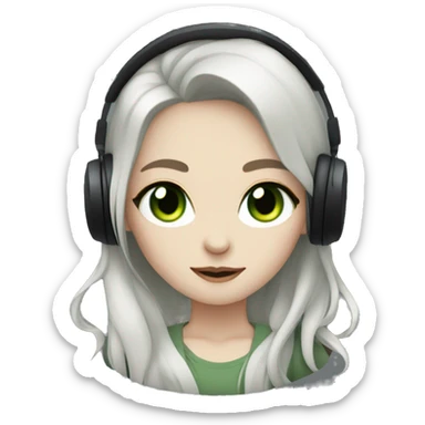 Pale  girl with dark hair green eyes, black clothes, listening to music  sticker