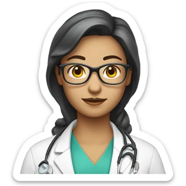doctor woman  with polytail, wear glasses sticker