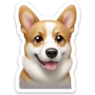 Corgie pembroke white and beige, with one brown eye and one glass eye, big ears! And white streak between eyes  sticker