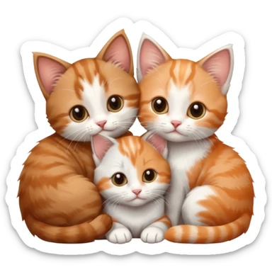 3 tiny kittens cuddling together all different colours, the first one is grey and white, the second is ginger and white and the third is brown tabby and white sticker