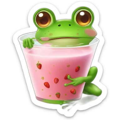 Frog sat on lilly pad drinking strawberry milk sticker