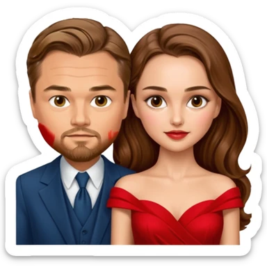 leonardo di caprio and Natalie Portman in a red dress sticker