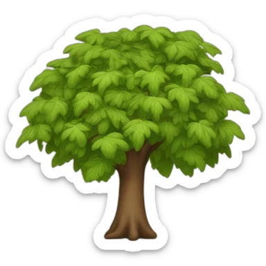 A tree with a brown trunk and very large, with a lot of leaves and in the shape of an umbrella sticker