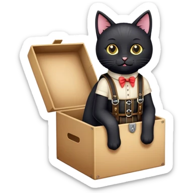 black cat in a box wearing lederhosen  sticker