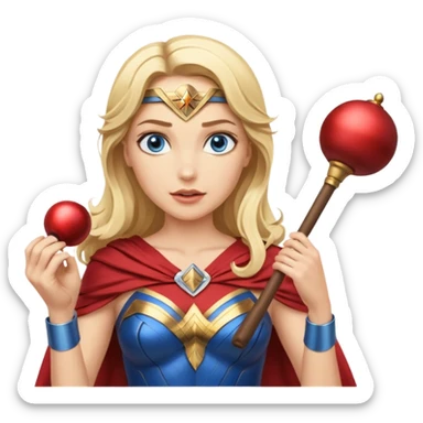 Blonde blue eyes Wonder Woman holding bell and baton sticker