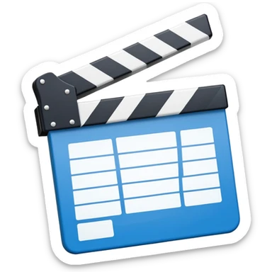 ultra simplified movie clapper with blue and white colors, two simple rectangles with a diagonal line sticker