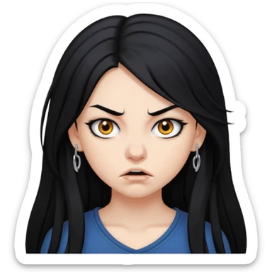 aggressive girl with long black hair sticker