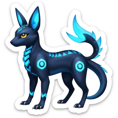 Shiny blue nebulae 4-legged Umbreon-Anubis-Salandit-Beedrill-fusion, full body sticker