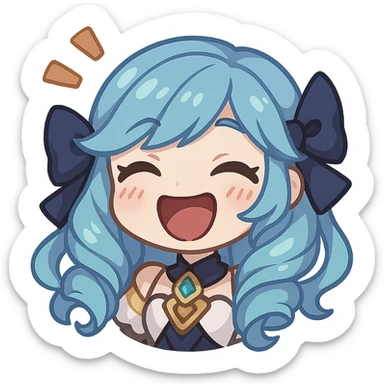 Gwen from League of Legends as a chibi emote, laughing expression sticker