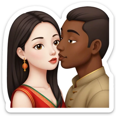 Indian man kissing Chinese woman sticker