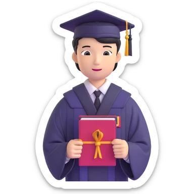Japanese male high school graduate in formal uniform with diploma at ceremony sticker